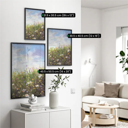 Hand-Painted Vibrant Flower Fields Wall Art – In Elegant Black Frame