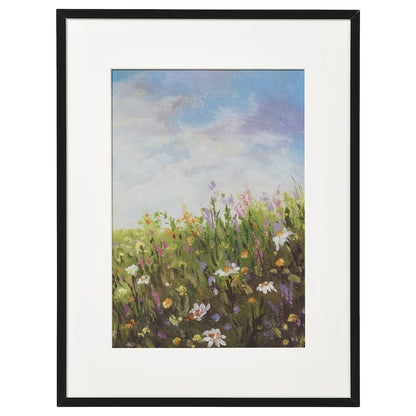 Hand-Painted Vibrant Flower Fields Wall Art – In Elegant Black Frame